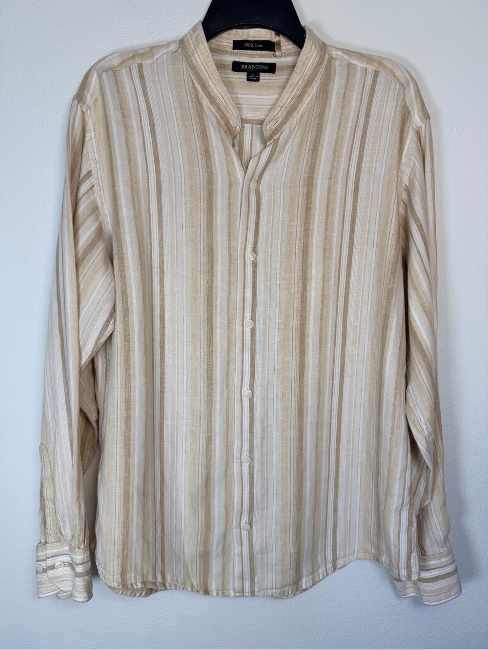 Brandini 100% Linen Mandarin Collar Multi-Stripe Shirt L